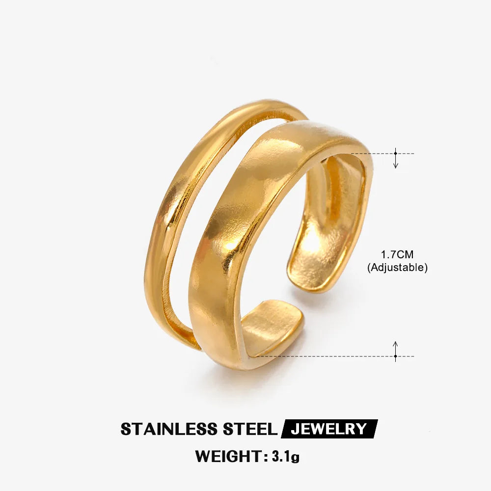 Stainless Steel Irregular Double Layer Open Rings for Women Gold Color Couple Wedding Ring Trendy Elegant Aesthetic Jewelry New
