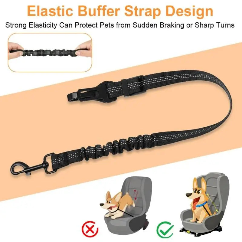 Universal Pet Safety Tether Leash For Car Travel Reflective Elastic 2-in-1 Adjustable Dog Car Seat Belt Harness