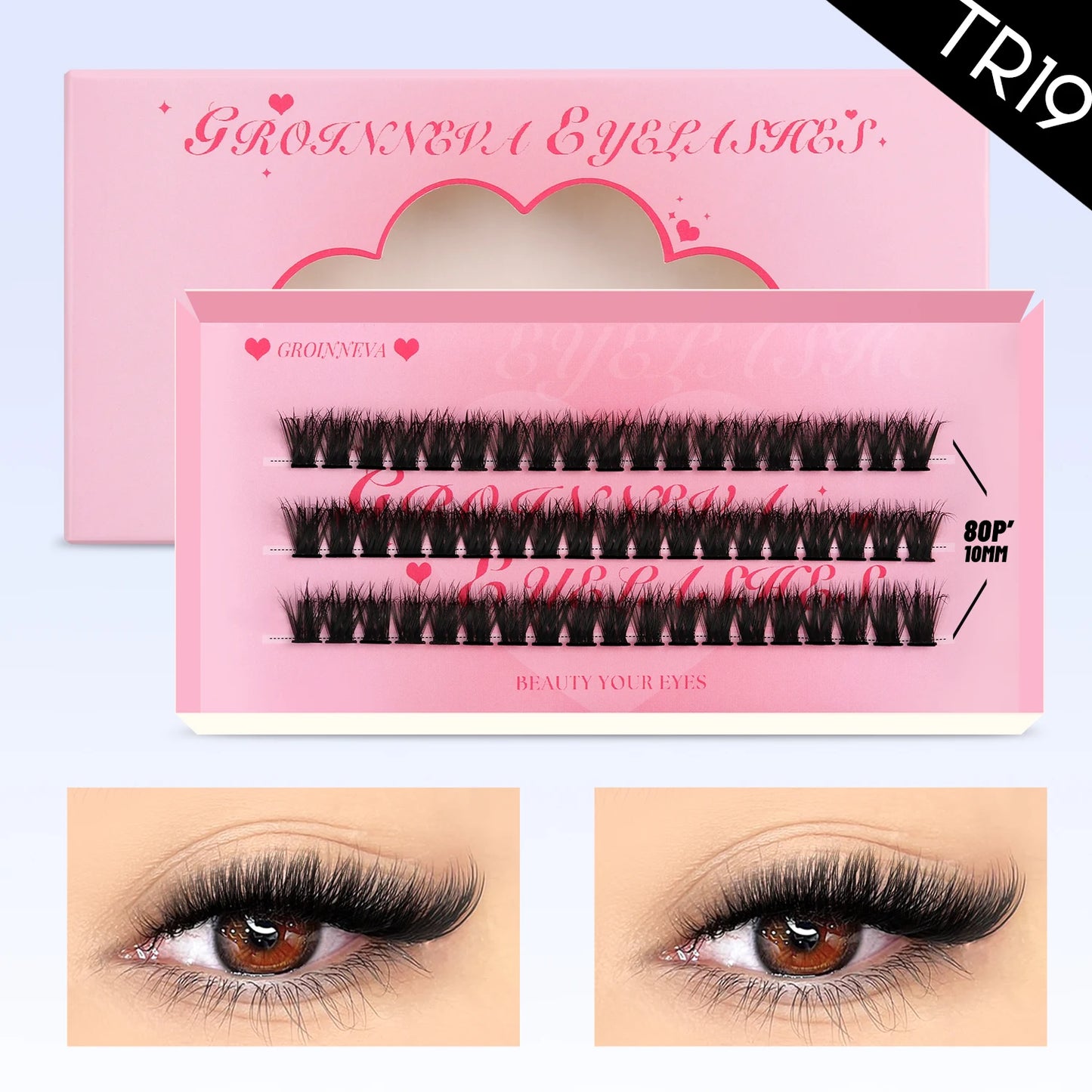 GROINNEYA Manga Cluster Lashes DIY Eyelash Extension Natural Individual Lashes Natural Curl Lash Clusters Makeup At Home