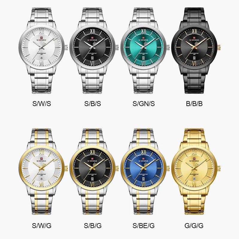 NAVIFORCE Simple Fashion Business Men's Watches Watch Stainless Steel Strap Calendar Display 3ATM Waterproof Men's Quartz Watch