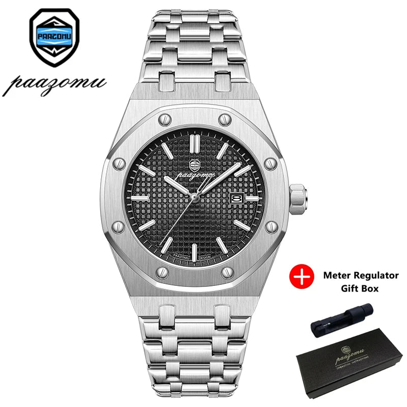 PAAZOMU Luxury Quartz Man Wristwatch Waterproof Luminous Date Men Watches Stainless Steel Men's Watch Male Reloj+Gift Box