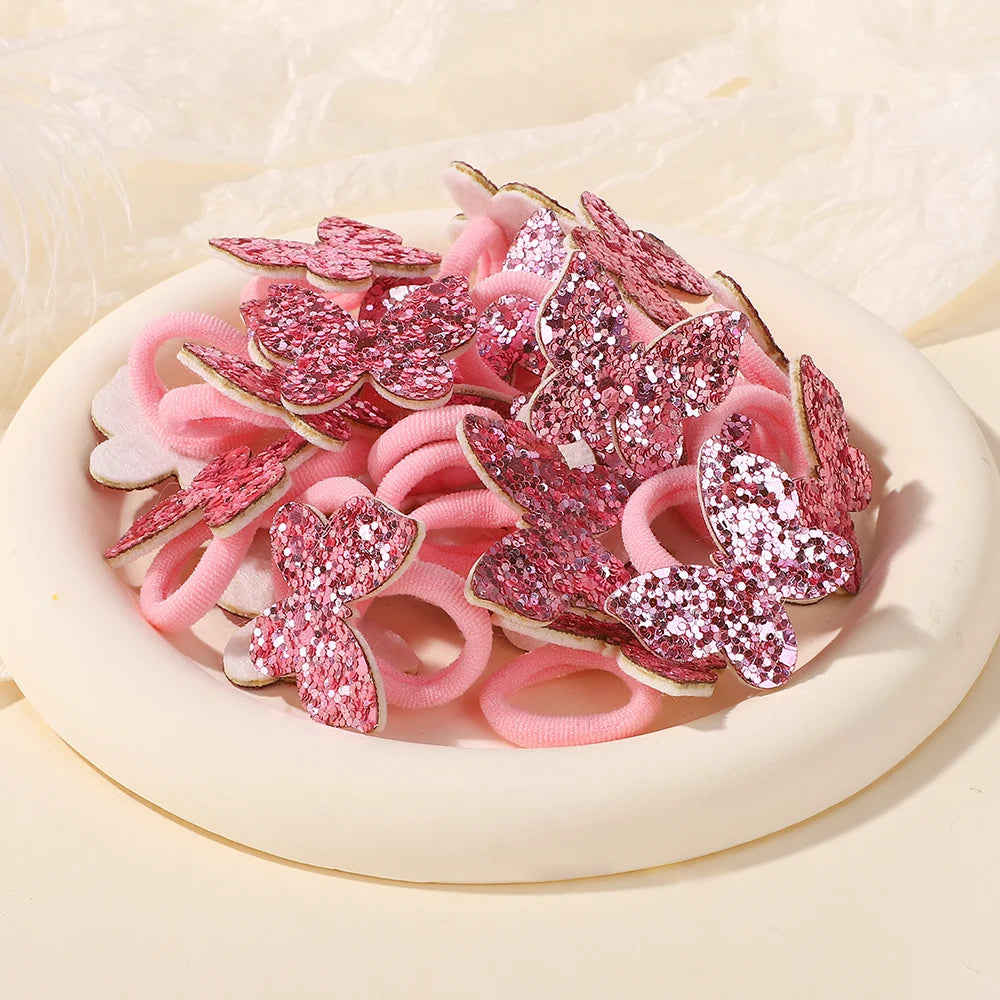 20pcs Glitter Sequin Butterfly Bow Elastic Hair Bands For Kids Girls Hair Ties Cute Hair Accessories Children Headwear gifts