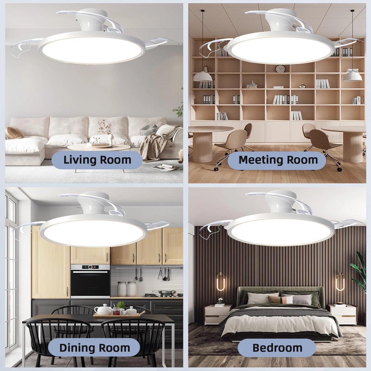 IRALAN Ceiling Lights with Fan Smart Retractable Fan Blade Home Electric Fan Dimmable with Remote Control Led Living Room Light