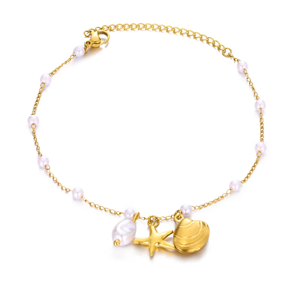 316L Stainless Steel Starfish Shell Charms Anklet For Women Fashion Gold Color Chain Summer Beach Aesthetic Jewelry Accessories