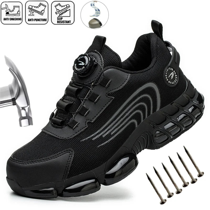 Unisex Rotating Button Safety Shoes Men For Work Sneakers Shoes Puncture-Proof Protective Women Shoes Steel Toe Work Boots