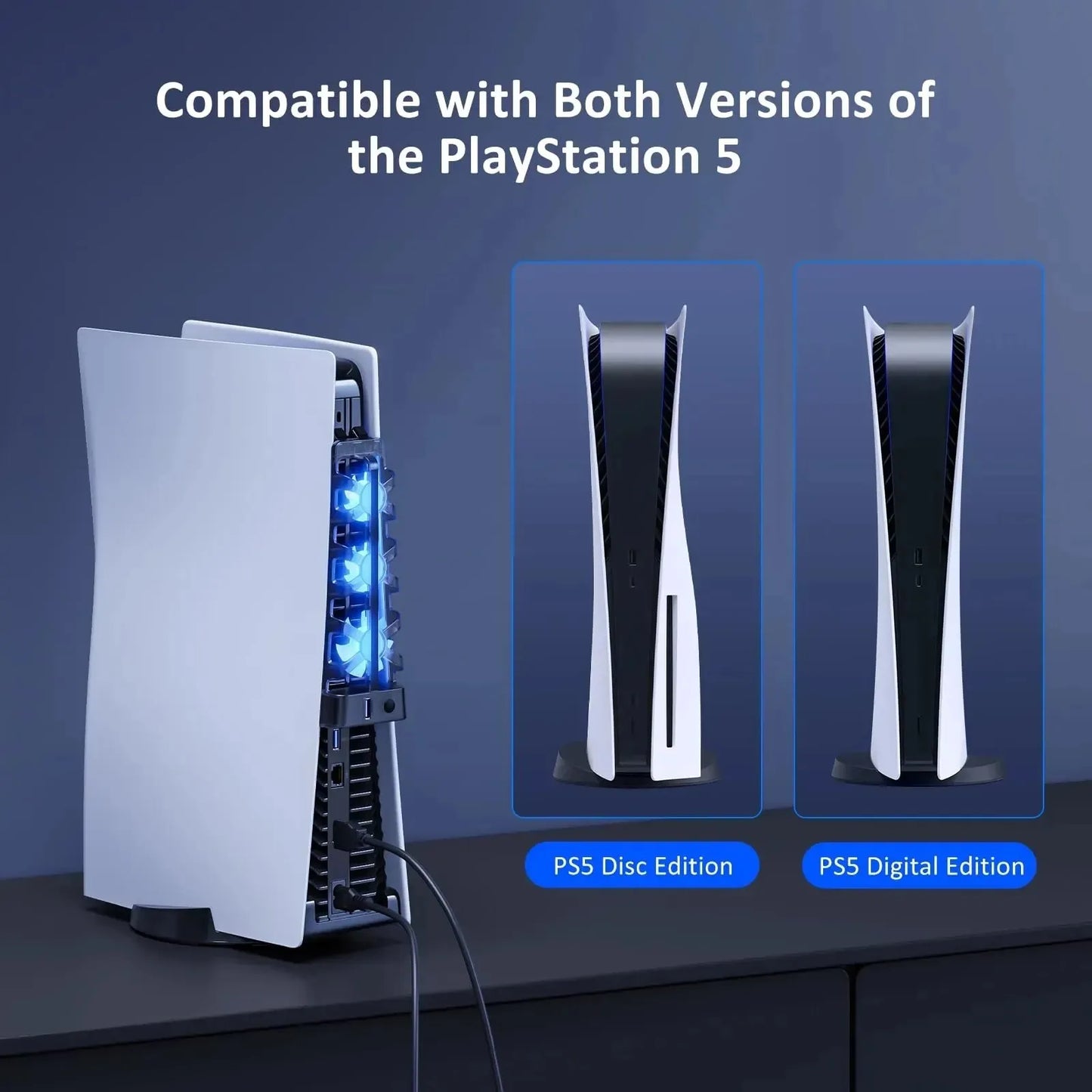 For PS5 Both Disc/Digital Editions Cooling Fan with LED Light for PS5 Both Disc/ Digital Editions Gaming Accessorie Cooling Syst