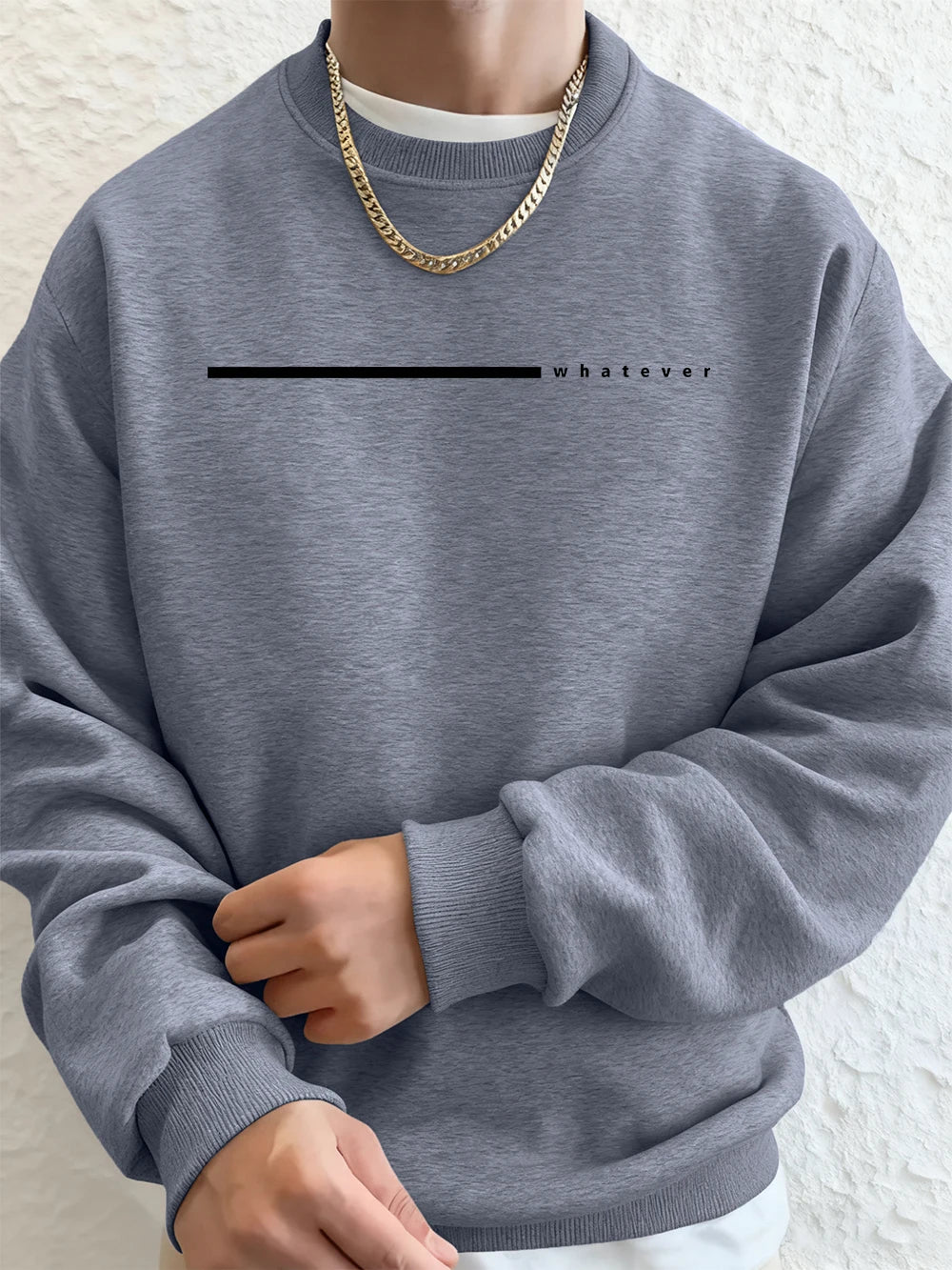 Simple Whatever Letter Printed Men'S Sweatshirt Winter Loose Hoodie Sports Crewneck Fleece Warm Sportswears Basics Men Clothes