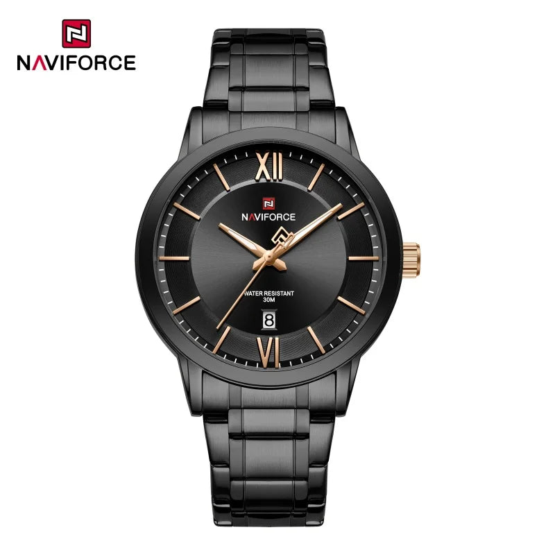 NAVIFORCE Simple Fashion Business Men's Watches Watch Stainless Steel Strap Calendar Display 3ATM Waterproof Men's Quartz Watch