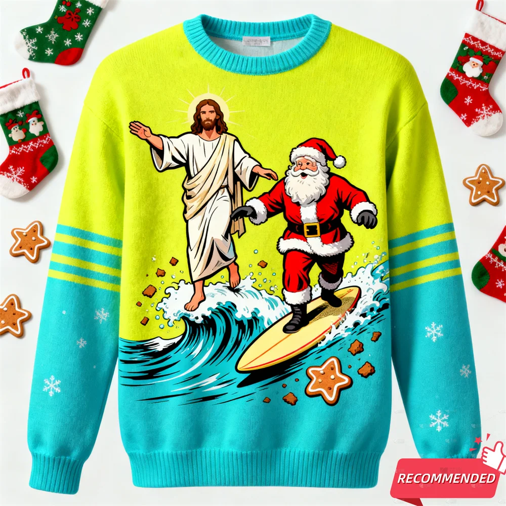 Men's Anime Santa Jesus Funny Ugly Christmas Sweater Kids Children's Pullovers Christmas Tops Holiday Gift Party Xmas Sweatshirt