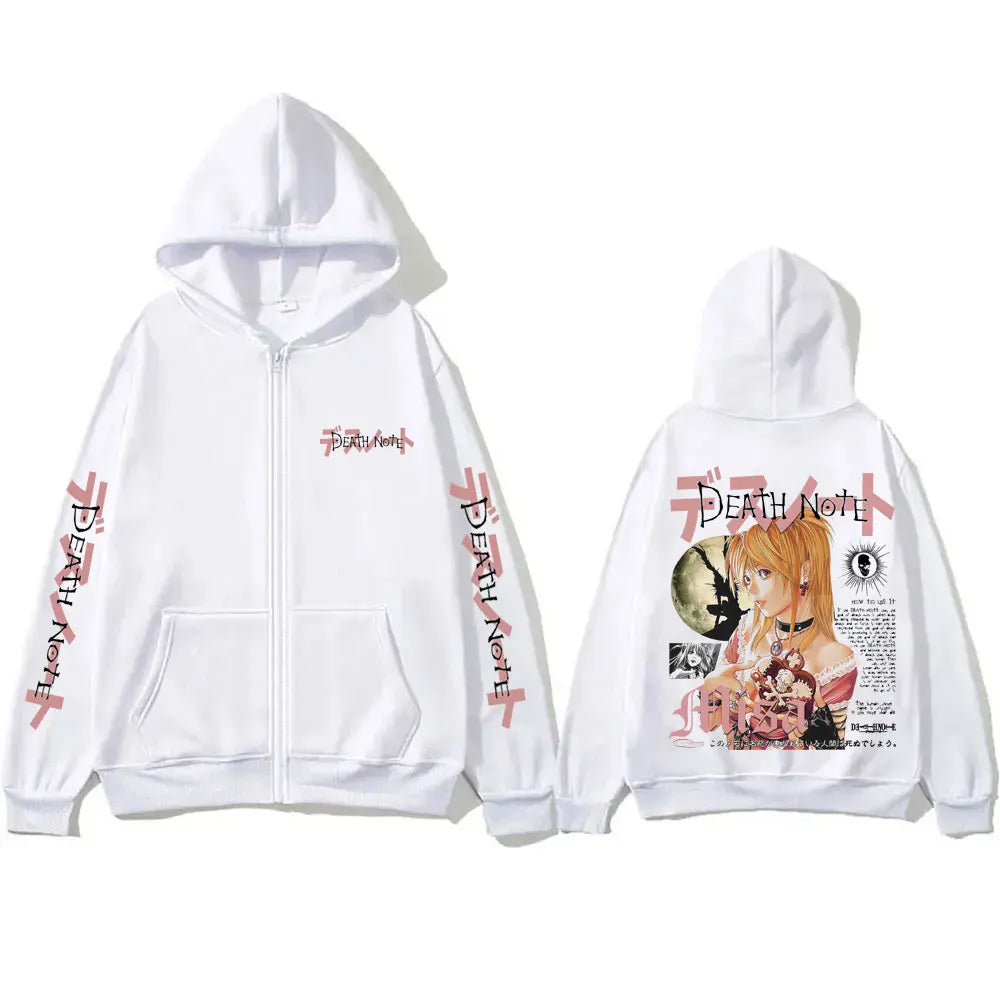 Japanese Anime Death Note Misa Zipper Hoodie Men Women Casual Oversized Cotton Zip Up Jacket Unisex Vintage Zip Up Sweatshirt