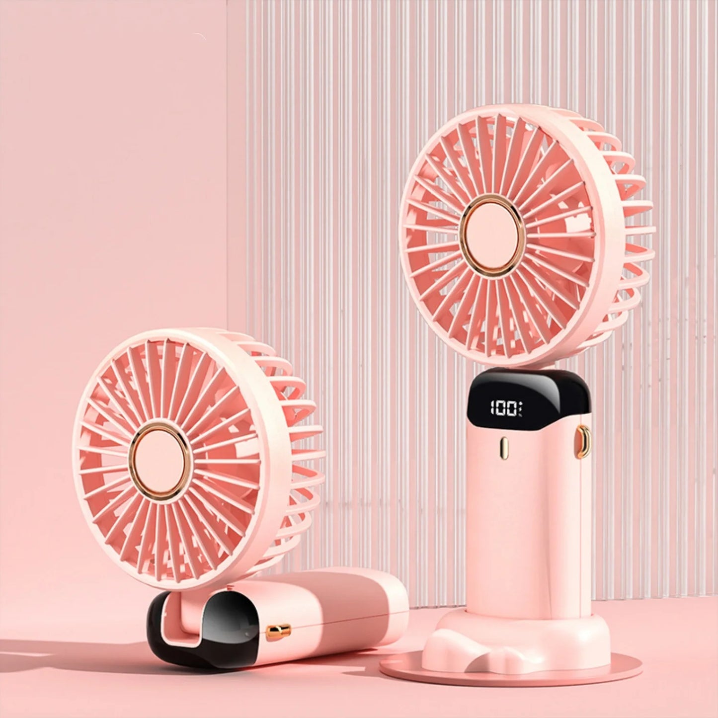 Portable Handheld Fan, Battery Operated Fan with Base, Digital Display, 5 Speeds, Rechargeable Mini Fan for Outdoor Indoor