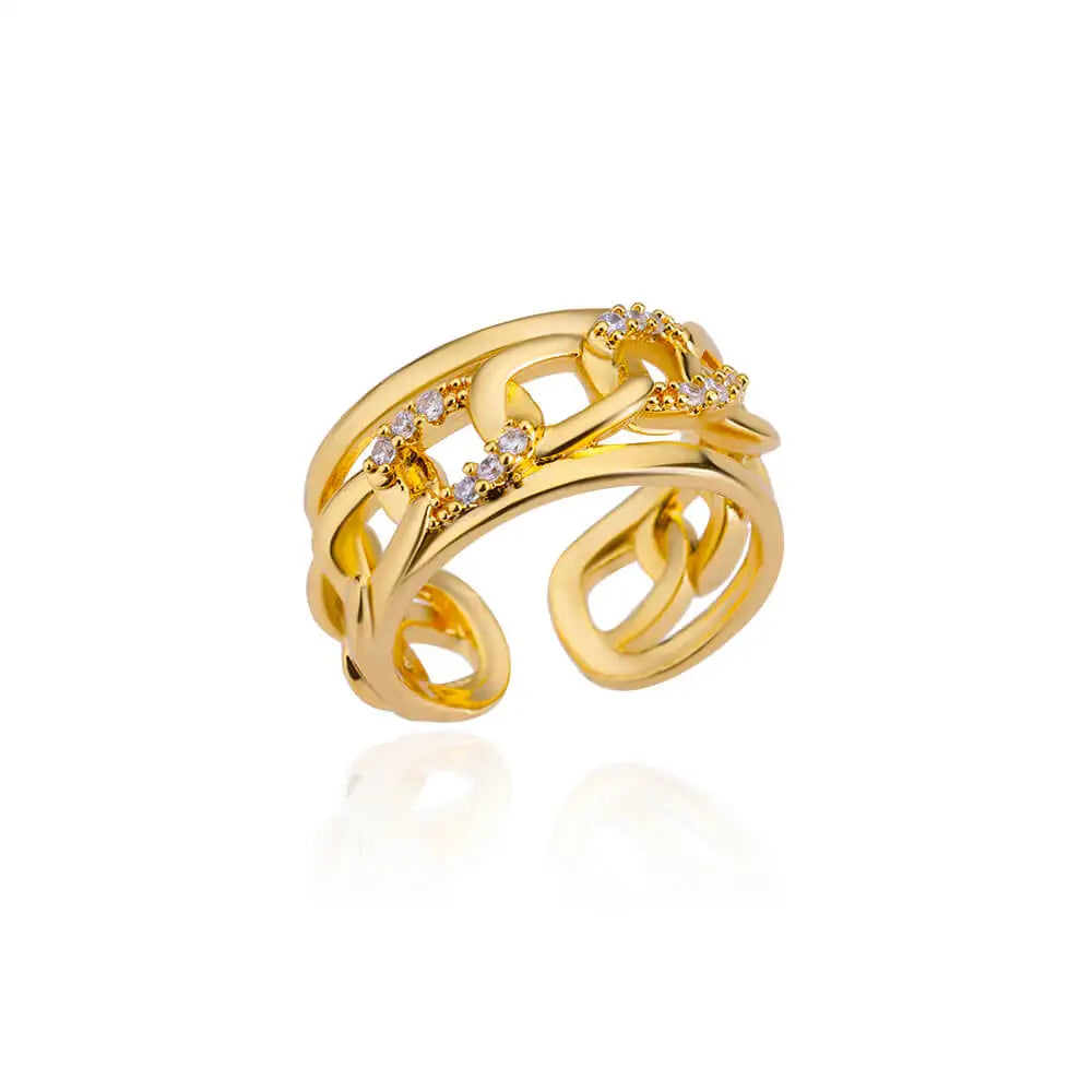 Zircon Double Star Rings For Women Gold Color Stainless Steel Opening Stars Finger Ring Wedding Party Aesthetic Jewelry Gift