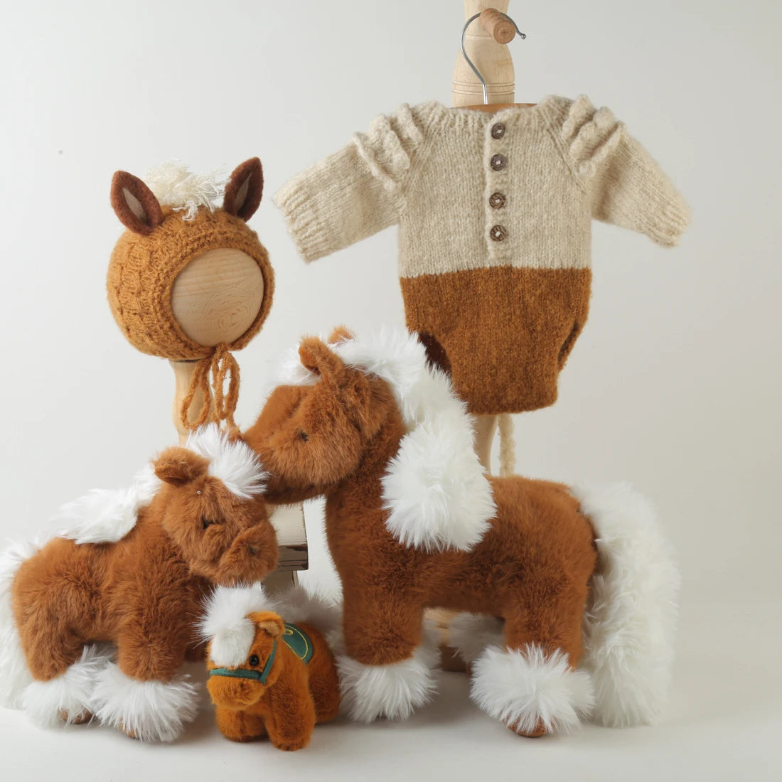 Newborn knitted Horse Jumpsuits Outfit Newborn Photography Props Crochet Baby Horse Romper And Toy Set