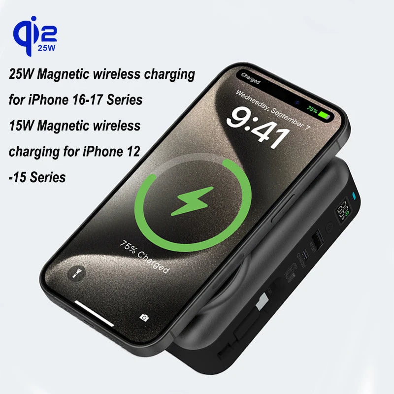 Solid-state Battery 65W GaN USB C Charger Power Bank Qi2.2 25W Magnetic Wireless Fast Charger for iPhone iWatch Laptop Powerbank