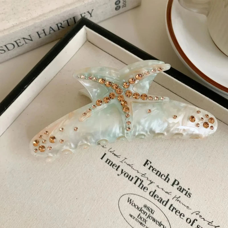 1pcs YHJ Starfish Hair Claw for Women Rhinestone Acetate Claw Clip Vacation Jewelry Hair Clip Trendy Claw Clips Hair Accessories