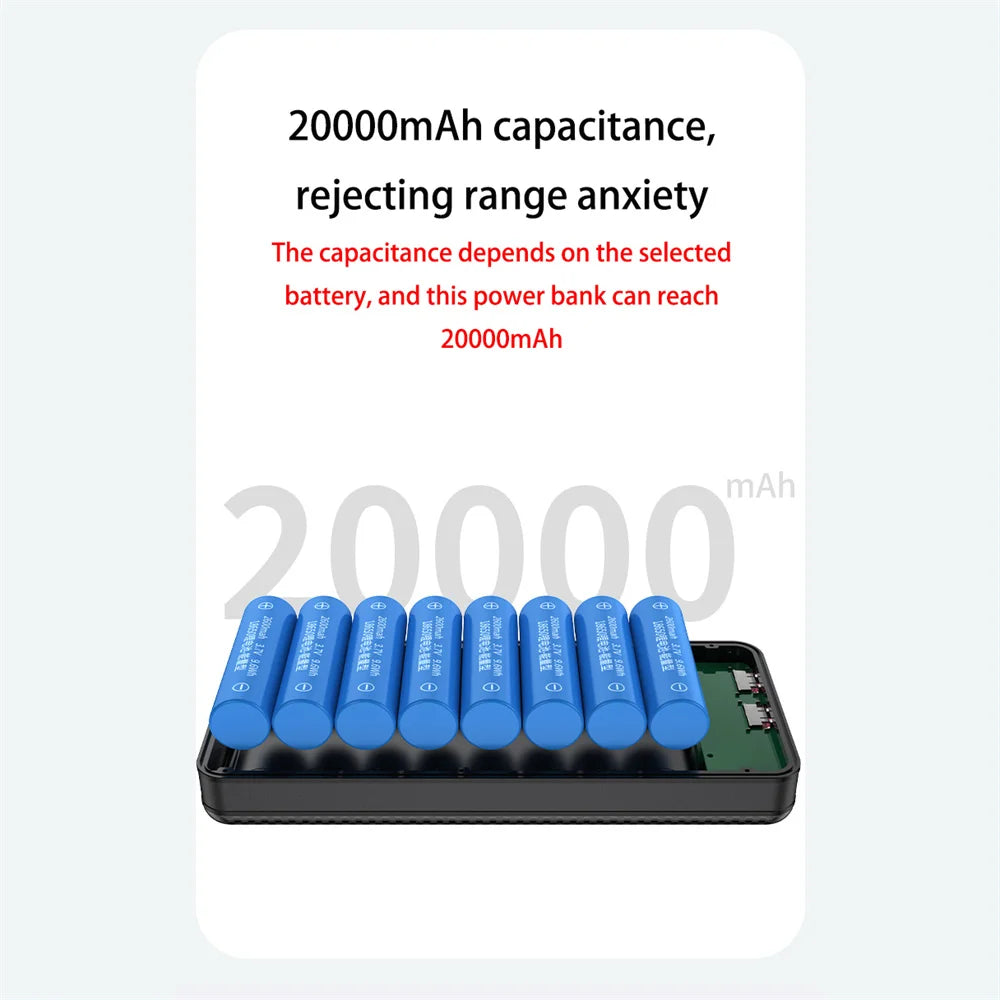 P8 8pcs 18650 battery power bank case shell DIY  PD 22.5W 10W support 15w wireless charging Dual USB type c Outdoor lighting