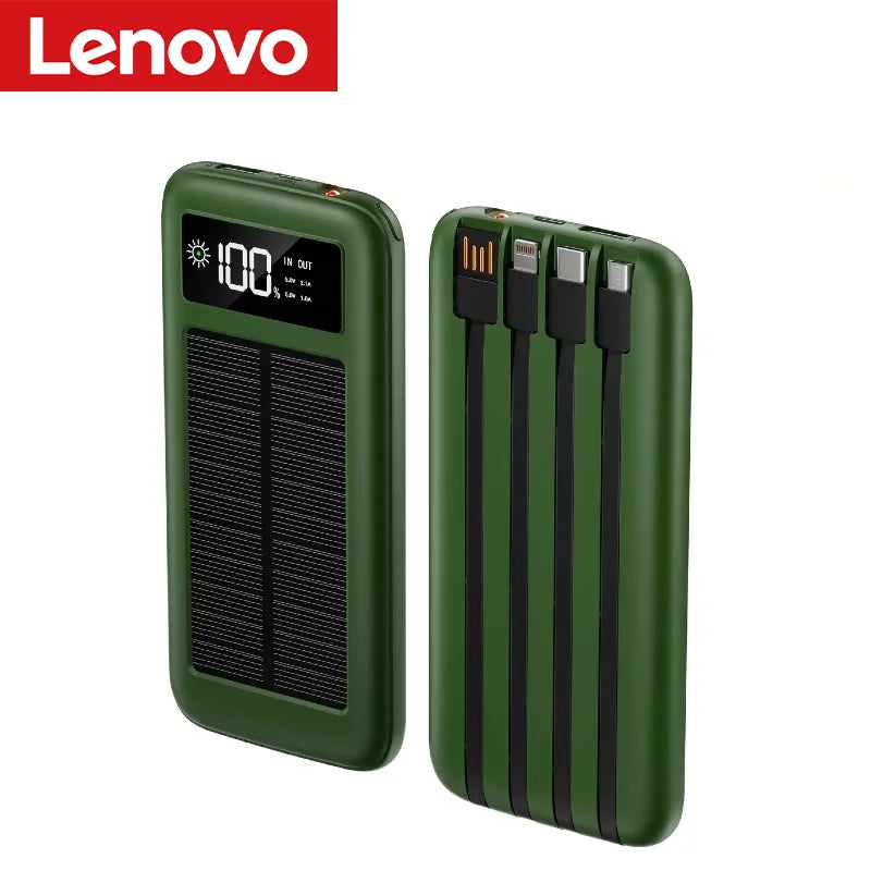 Lenovo 500000mAh Power Bank Solar Charge Portable Large Capacity Digital Display Mobile Powerbank for iPhone Huawei Samsung New