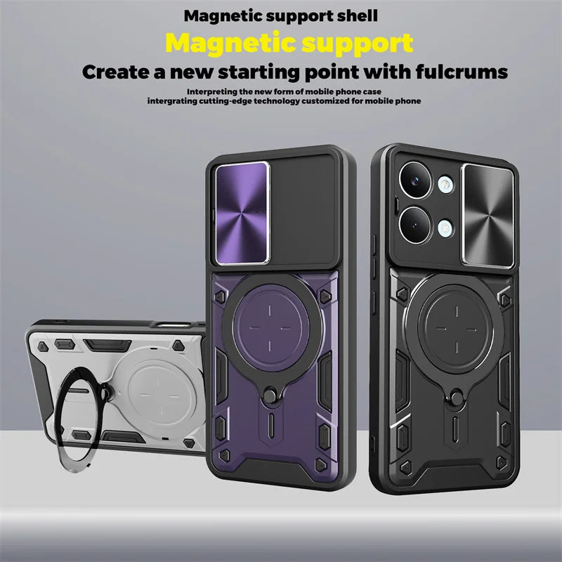 Funda For Xiaomi Poco X8 Pro Max 5G Case Car Magnetic Holder Ring Armor Phone Case For Poco X8Pro Max Slide Lens Protector Cover
