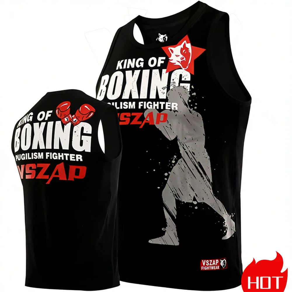 Summer men's sleeveless sports T-shirt Muay Thai training vest Quick drying wrestling vest Muay Thai men's t-shirts and tank top