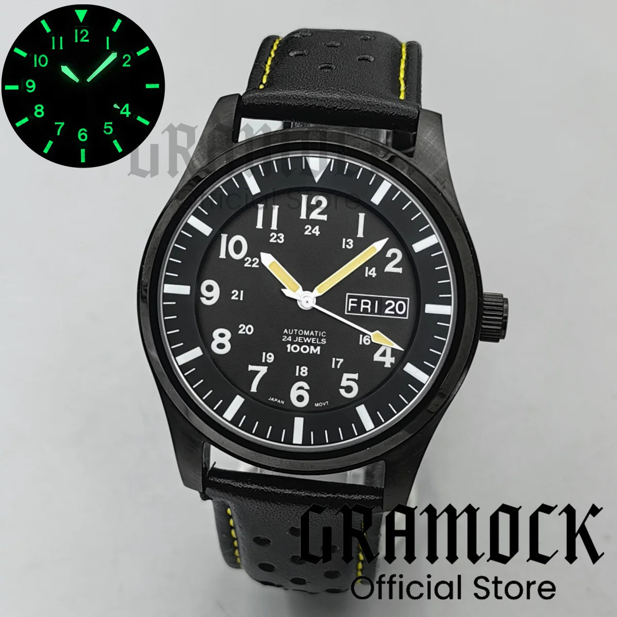 Gramock 42MM Men's Fashion NH36A Mechanical Sports Watches Black Dial Luminous Sapphire Glass Men Watch Waterproof Reloj Hombre