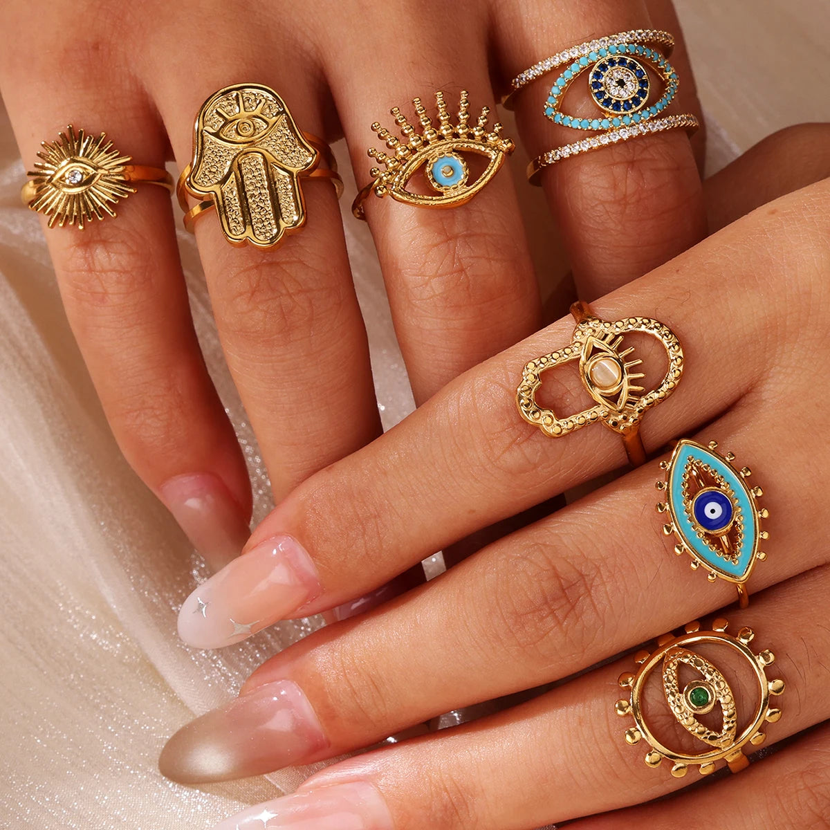 Luxury Zircon Evil Eye Rings For Women Gold Color Lucky Eye Opening Ring Women Trendy Punk Gothic Aesthetic Jewelry Accessories