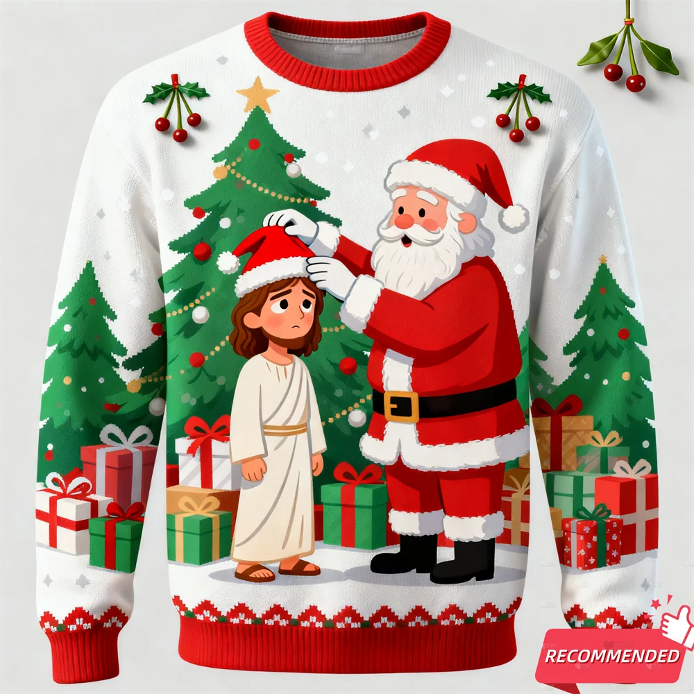 Men's Anime Santa Jesus Funny Ugly Christmas Sweater Kids Children's Pullovers Christmas Tops Holiday Gift Party Xmas Sweatshirt