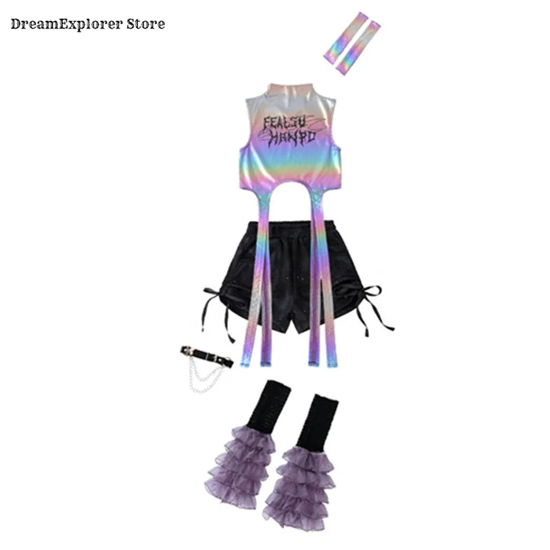 Girls Hip Hop Shiny Crop Top Silver Cargo Pants Kids K-pop Jazz Stree Dance Clothes Sets Children Streetwear Girl Group Costume