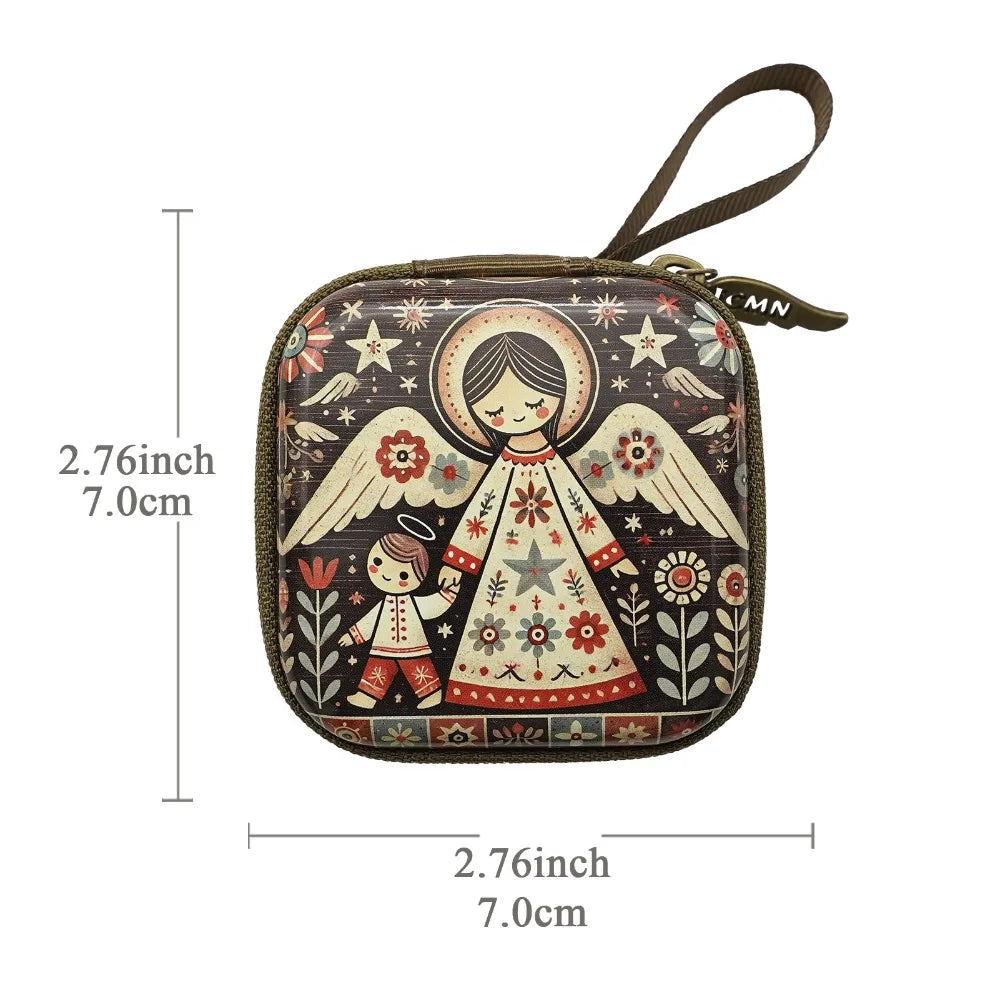 Portable Virgin Mary Prayer Rosary Storage Bag 7x7cm Zippered Religious Articles Cartoon Elegant Prayer Kit Devotees
