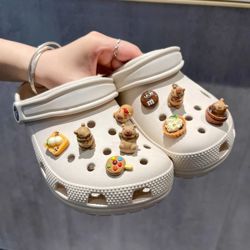 Yummy Food Theme Capybara Shoes Charms Set For Accessories Plastics Decorations Summer Sandals Detachable For Party Gifts