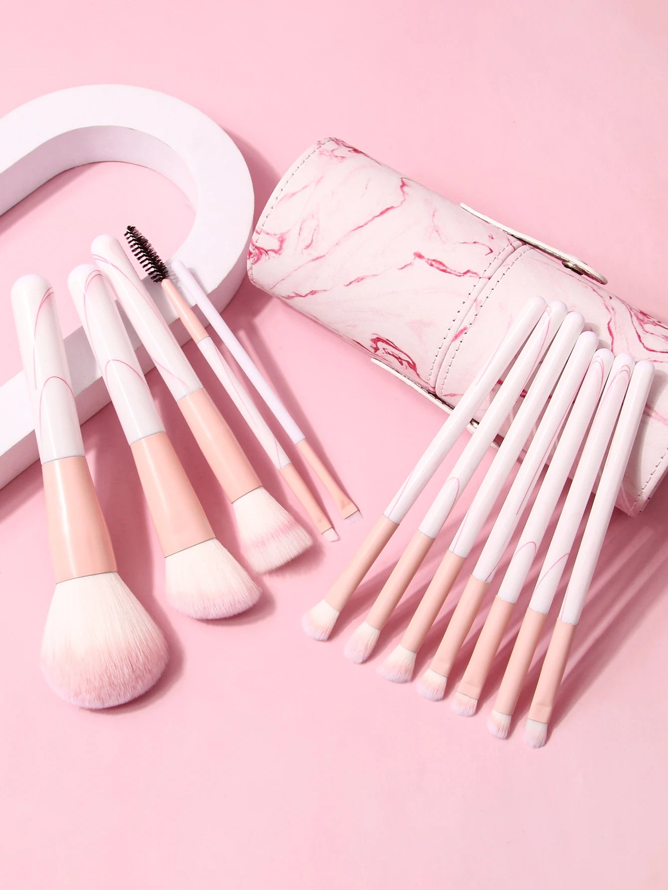 Multi-Function Cosmetic Brush Set, 12pcs Pink Fiber Makeup Brush Kit for Women with Makeup Brush Storage Bucket