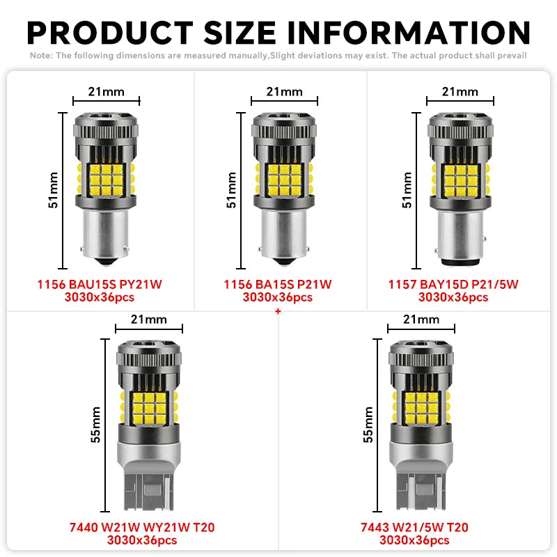 Yirui 2pcs Automobile Accessory LED Canbus 3030 36SMD Turn Signal Light Anti-strobe 1156 1157 7440 7443 With Fan Tail Brake Bulb