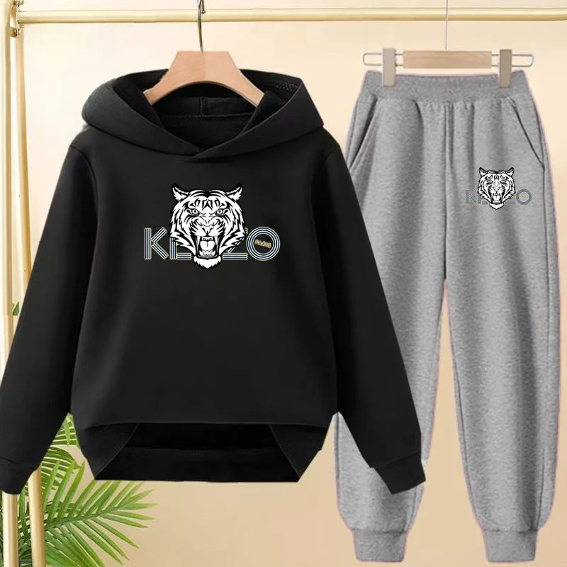 Children's 3-12Yrs Tiger print Pullover Hoodie Boys Girls Toddler Sweatshirt+Trousers Casual Fashion Charming Sports Jogging Set