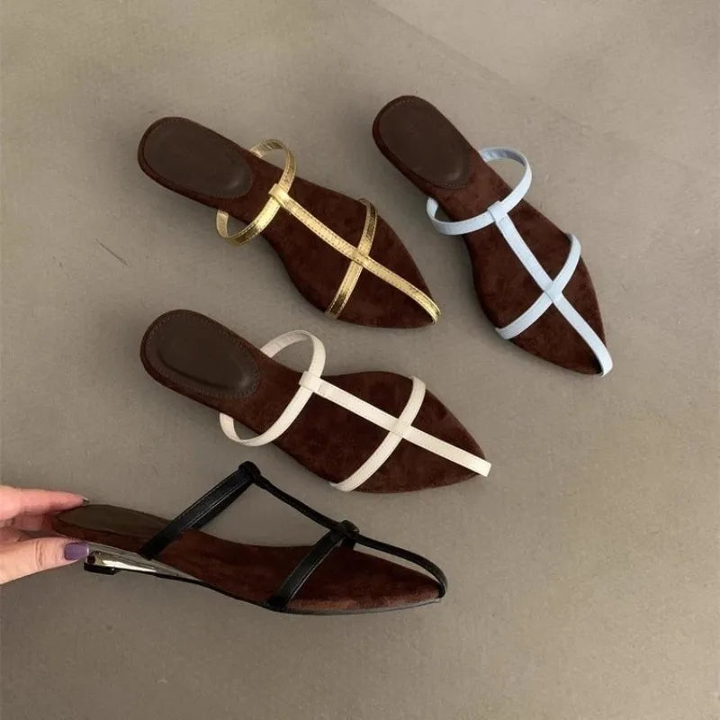 Pointed Toe Women Slippers Designer Heeled Sandals Sexy Woman Shoes 2025 Summer New Fashion Flip Flops Slides Chaussures Femme