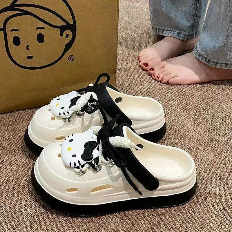 Hello Kitty Printed Clog Shoes Anime Cartoon Printing Accessories Sanrio Breathable Hollow Sandals Lightweight Non Slip Gifts