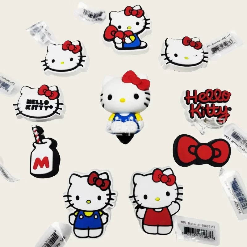New Sanrio HelloKitty Cute 3D Shoe Charms with Bowknots Fashionable Cartoon Accessories for Clogs & Sandals DIY Decor & Gift