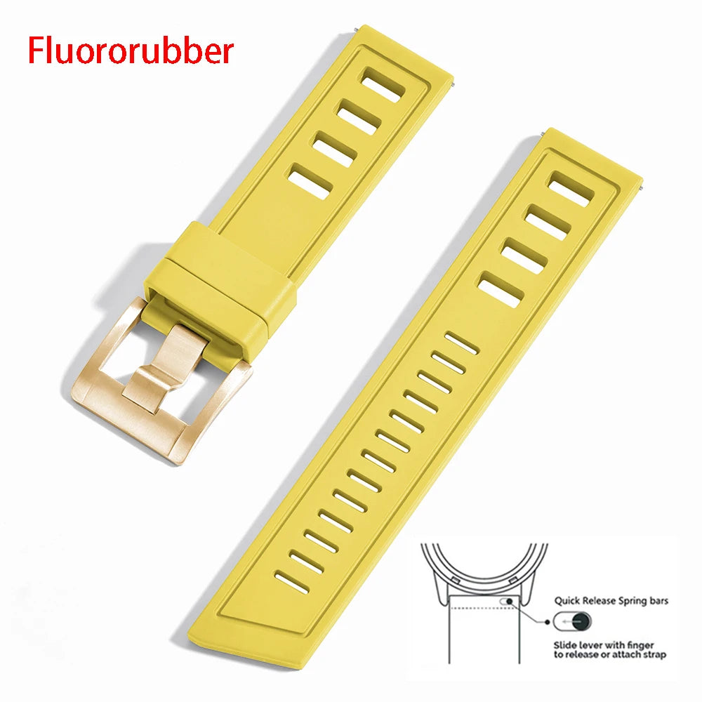 New Design Heavy Duty FKM 20mm 22mm Watch Strap Waterproof Fluororubber Band Quick Release Universal Fit For Diving/Sports Watch