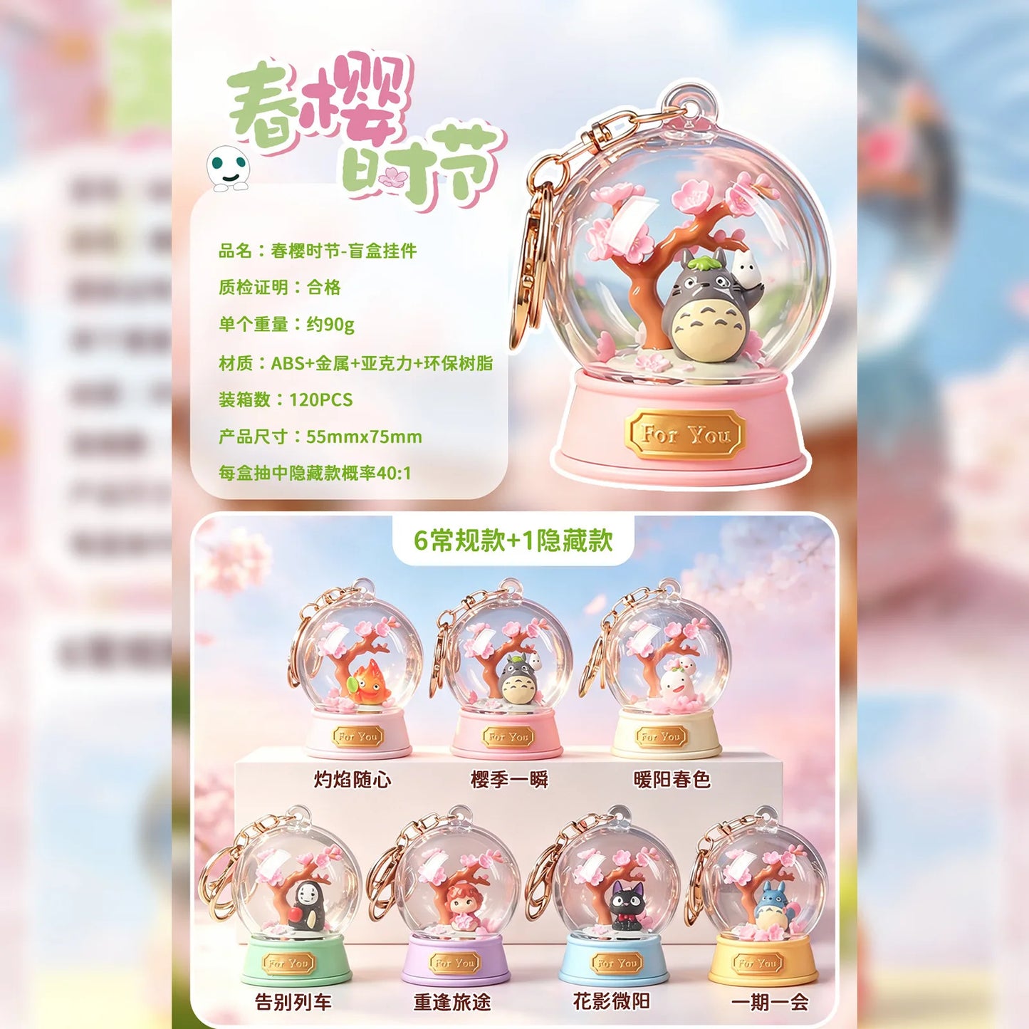 Hayao Miyazaki Keychain Cherry Blossom Anime Bag Pendant Blind Box Acrylic Metal Resin Creative Bag Charm Gift