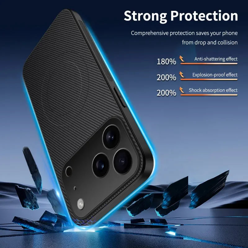 Magnetic Carbon Fiber Phone Case For iPhone 17 Pro Max 17Pro 17Air Cases For Magsafe Wireless Charge Protective Shell Back Cover
