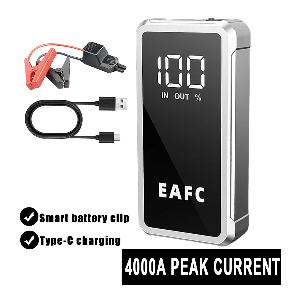 EAFC Portable Car Battery Starter 1000A/ 2000A /4000A JumpStarter Device12V Car Power Bank Booster Buster LED Emergency Light