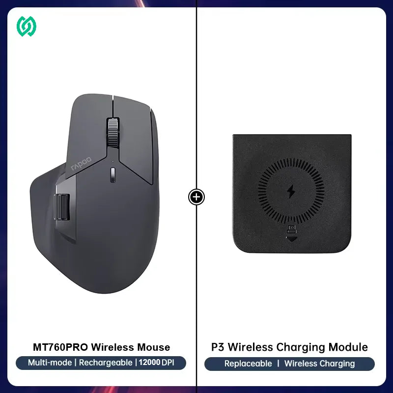 Rapoo MT720PRO Wireless Mouse NearLink + Bluetooth 5.0 Multi-Device 12000 DPI 2K Polling Rate Ergo for Work Gaming Quiet Clicks