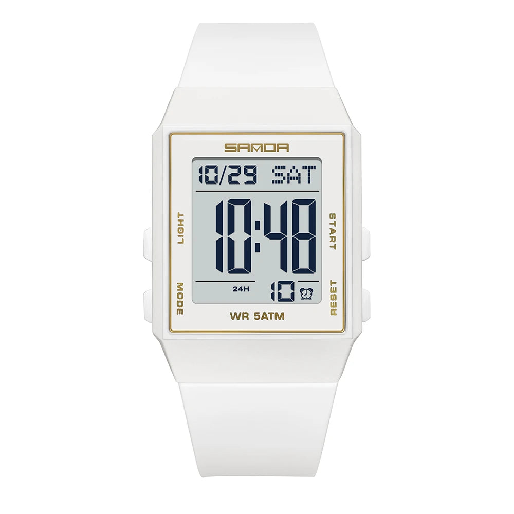 SANDA Woman Fashion Watches Fashion Sports Watch Silicone Strap 3ATM Waterproof Time Display Women's LED Digital Watch Gift