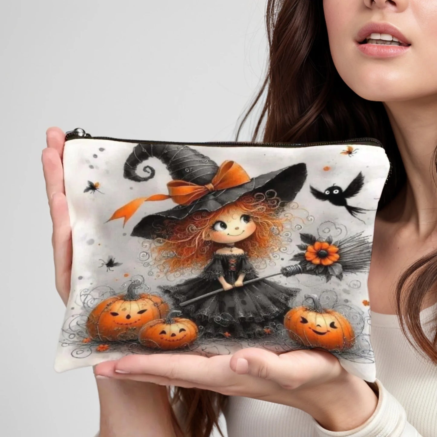 Pumpkin Girl Print makeup bag lightweight portable cosmetic case with zipper closure ideal for women Birthday Christmas Gifts