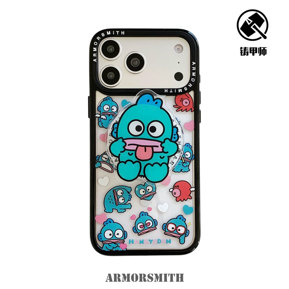 Sanrio Hangyodon Magnetic Holder Magsafe Wireless Charge Cute Cartoon Phone Case For iPhone 17 16 15 14 13 12 11 Pro Max Cover