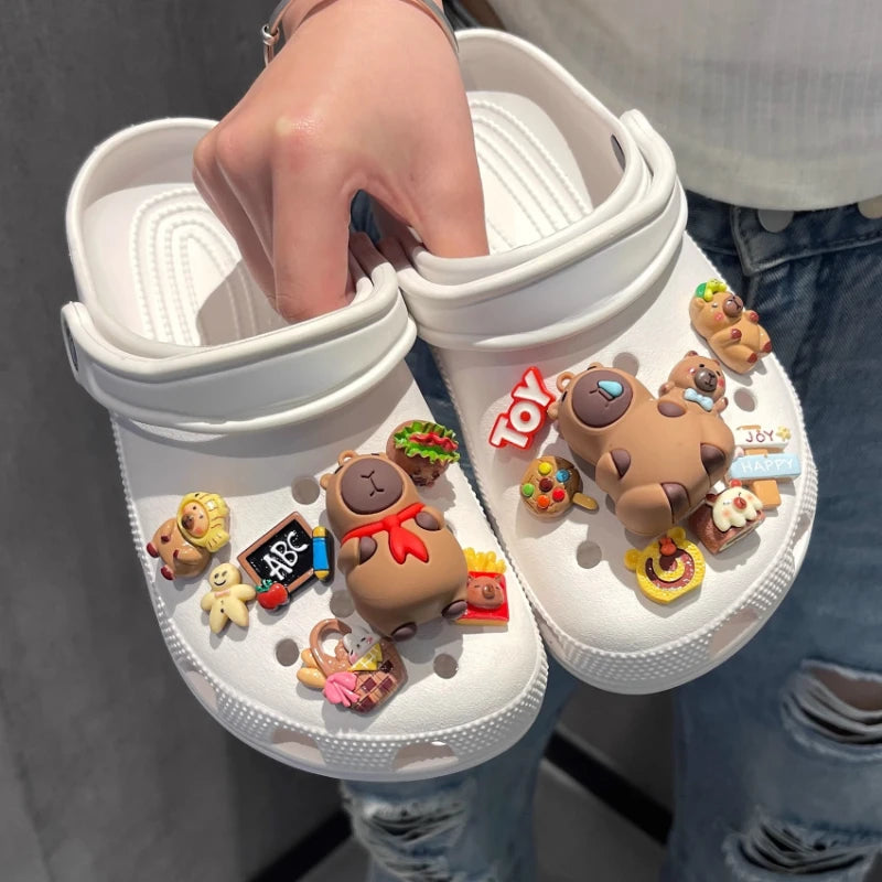 Yummy Food Theme Capybara Shoes Charms Set For Accessories Plastics Decorations Summer Sandals Detachable For Party Gifts