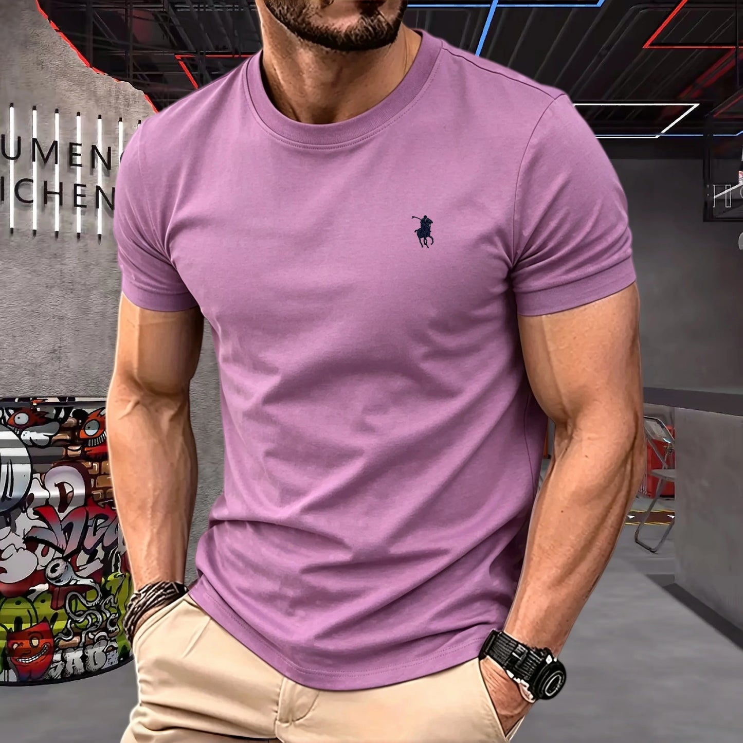 100% pure cotton 2026 high-end brand men's short sleeved round neck top summer fashion luxury pony embroidery top sports T-shirt