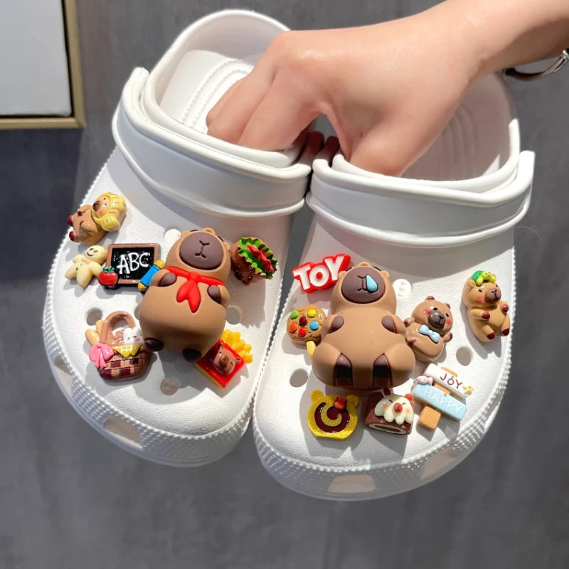 Yummy Food Theme Capybara Shoes Charms Set For Accessories Plastics Decorations Summer Sandals Detachable For Party Gifts
