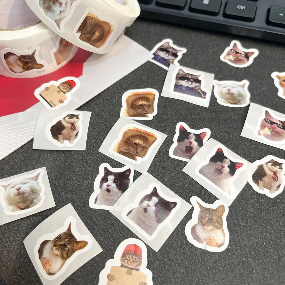 500PCS Cute Abstract Cat MEME Graffiti Roll Stickers Phone Case Notebook Water Cup Guitar Storage Box Decorative Stickers