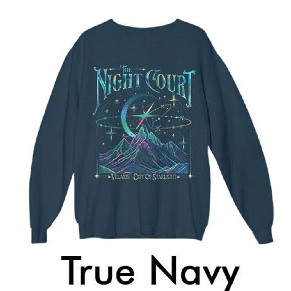 Retro Velaris Acotar The Night Court Two-Sided Crewneck Comfort Fleece Sweatshirt Velaris The Night Court Sweater Y2K Streetwear