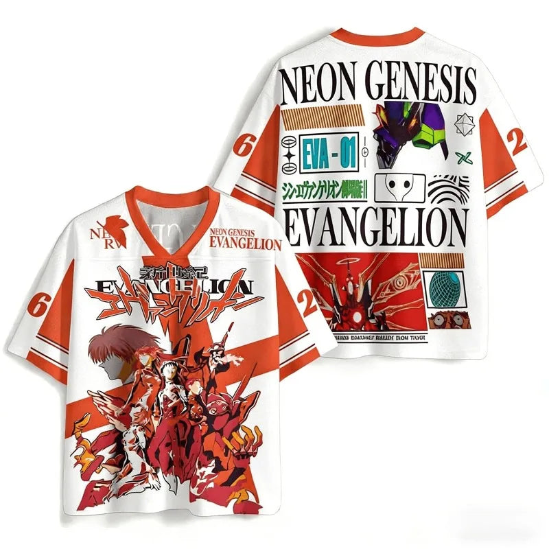 Neon Genesis Evangelion Anime V-Neck Jersey 3D Print Oversized Streetwear Harajuku Tops for Men Women 2026 New Gift for Fans