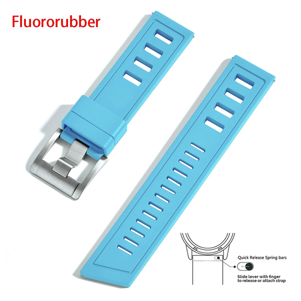 New Design Heavy Duty FKM 20mm 22mm Watch Strap Waterproof Fluororubber Band Quick Release Universal Fit For Diving/Sports Watch